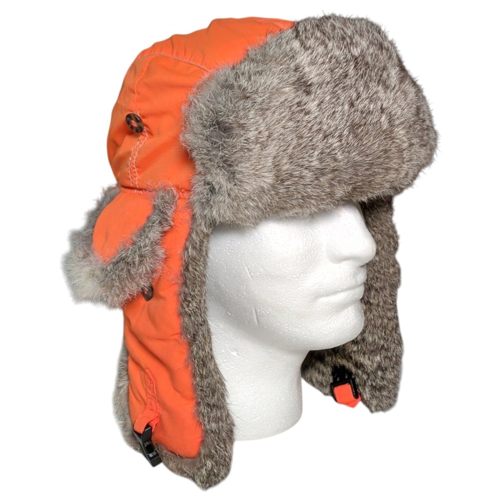 Mad Bomber Rabbit Fur Trapper Ushanka Bomber Hat Mens Size L Orange Hunting
